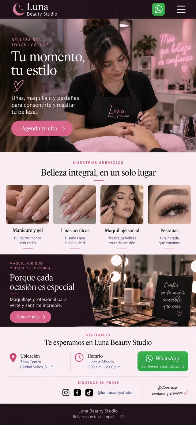Ejemplo de página completa para Luna Beauty Studio