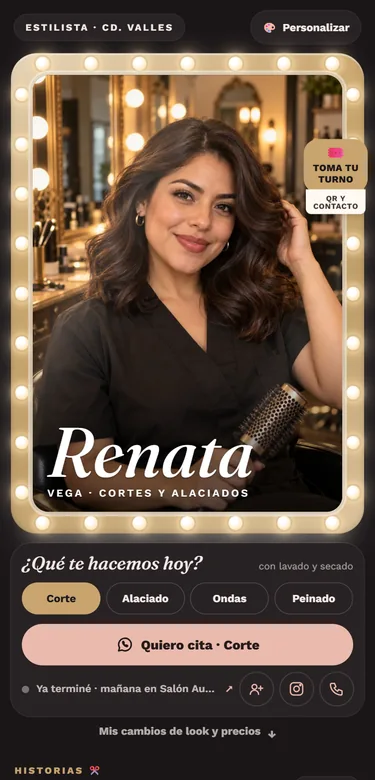 Ejemplo de Tarjeta Digital para Renata, estilista