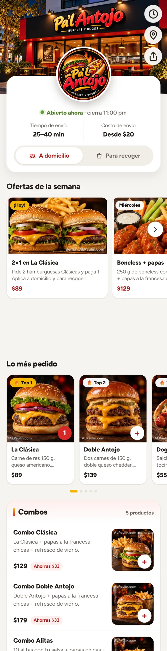 Ejemplo de Menú digital para restaurante