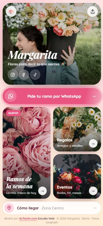 Biolink para florería, vista en celular