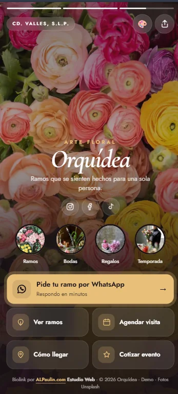 Biolink para florería, vista en celular